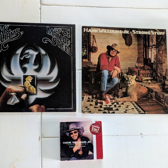 Warner Bros. Other - Lot of 3 Hank Williams Jr Records & CD Man of Steel Strong Stuff Vinyl Greatest